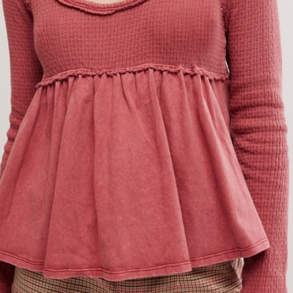 Free People Pink Ruffled Smocked Blouse